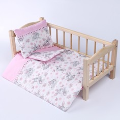 Кукольное постельное"Зайчата на белом,"х/б,простынь 46*36,одеяло,46*36,подушка 23*18 No Brand
