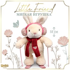 Мягкая игрушка "Little Friend", зайка на лыжах, красный шарф Milo Toys