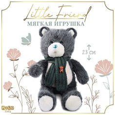 Мягкая игрушка "Little Friend", мишка с зеленым шарфом, цвет темно-серый Milo Toys