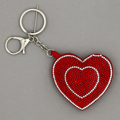 Мягкая игрушка "Двойное сердце" со стразами, на брелоке, 7 см, цвет красный No Brand