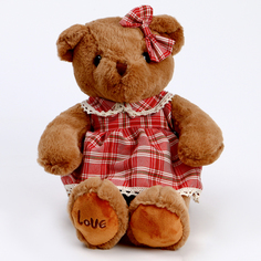 Мягкая игрушка "Медведь" в клетчатом платье, 39 см No Brand
