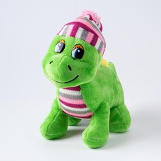 Мягкая игрушка «Дракоша», в полосатой шапке, 21 см, цвет зеленый No Brand