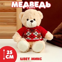 Мягкая игрушка «Медведь» в кофте с ромбиками, 25 см, цвет МИКС No Brand