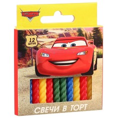 Набор витых свечей в торт 12 шт "С Днем Рождения" , Тачки Disney