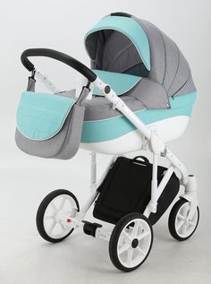 Коляска детская Adamex Sicilia DELUXE 52L бирюзовый в белую точку-серый