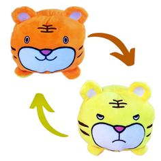 Мягкая игрушка-вывернушка "Кот" двухсторонний "Веселый-Злой", цв. оранжевый и желтый No Brand