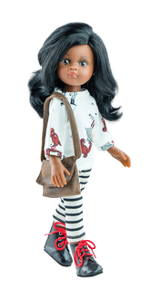 Полосатые леггинсы, белая кофта и кожаная сумочка Paola Reina для кукол 32 см, 54474