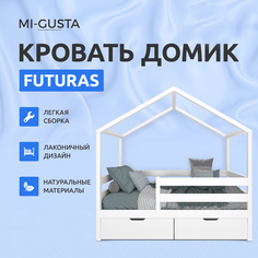 Детская кровать домик Mi-Gusta Futuras, 189x69x89, берёза, белая, без ящиков 100014