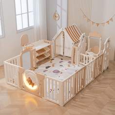 Манеж детский UNIX Kids DeLuxe House&Storage 180x200 домик, стеллаж, качели, 2 ковриками