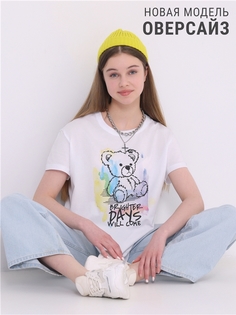Футболка детская Апрель 274дев001Д2Р, белый Тедди акварель, 134