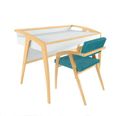 Набор Фабрика38 письменный стол и стул Бруно белый голубой велюр