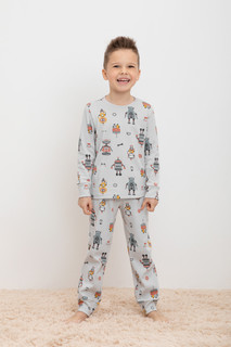 Пижама детская CROCKID К 1044, светло-серый, роботы, 86