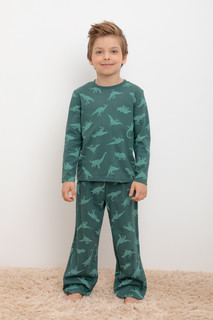 Пижама детская CROCKID М 1303-1, М 3702, зеленый, динозавры, 92