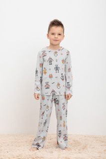 Пижама детская CROCKID М 1303-1, М 3702, светло-серый, роботы, 98