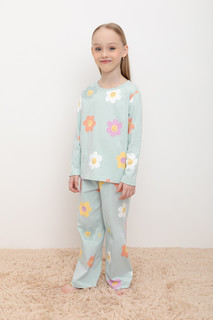 Пижама детская CROCKID МК 1512, М 3055-5, голубой опал, цветы, 104