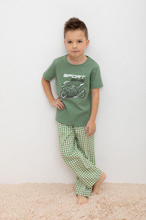 Пижама детская CROCKID TR 588, М 3702, зеленый камень, маленькая клетка, 92