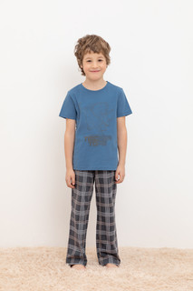 Пижама детская CROCKID TR 588, М 3702, синяя волна, текстильная клетка, 98