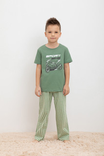 Пижама детская CROCKID TR 588, М 3702, зеленый камень, маленькая клетка, 140
