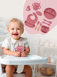 Набор детской посуды для кормления силиконовый Хевель розовый