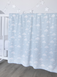 Плед плюшевый Baby Nice 100х118 Облака для новорожденных в кроватку коляску голубой