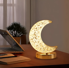 Светильник-ночник настольный 3D 2 режима свечения луна золото полумесяц No Brand