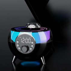Ночник звездное небо черный Bluetooth колонка беспроводная зарядка часы настольные No Brand
