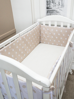 Бортики Baby Nice в кроватку для новорожденного Комплект 4шт горох бежевый