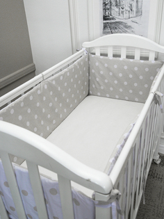 Бортики Baby Nice в кроватку для новорожденного 4шт горох, серый