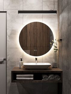 Зеркало круглое Mуза D100 для ванной с нейтральной LED-подсветкой и часами Alias