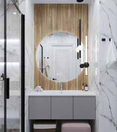 Зеркало круглое Mуза D50 для ванной с холодной LED-подсветкой и часами, сенсорная кнопка Alias