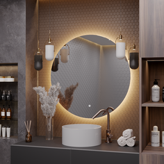 Зеркало круглое "парящее" Муза D90 для ванной с тёплой LED-подсветкой Aura Mira
