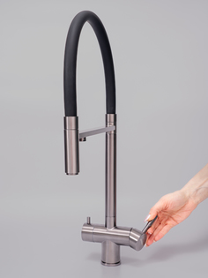 Смеситель для кухни с гибким изливом и подключением фильтра Bronks 1005 Grey