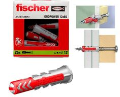 Дюбель Fischer DuoPower универсальный, высокотехнологичный, без шурупа, 12x60, 25 шт