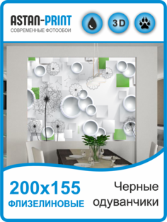 Флизелиновые фотообои 3D Astan Черные одуванчики 200х155
