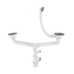 Сифон двойной VIRPlast Элит 3 1/2" x 40 с отводом,нержав чашки, с переливом, 30986180