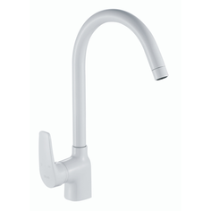 Смеситель для кухни Oute T2813BK, высокий излив, гайка, белый