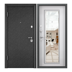 Дверь входная Torex для квартиры стальная Flat-L 950х2050 левый, зеркало, черный/бежевый