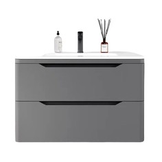 Тумба с раковиной Style Line Марелла 80, 2 ящика, серый, подвесная