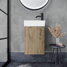 Тумба с керамической раковиной Sancos Mini 35 правая дуб чарльстон