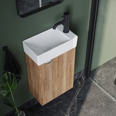 Тумба с керамической раковиной Sancos Mini 35 правая дуб галифакс натуральный