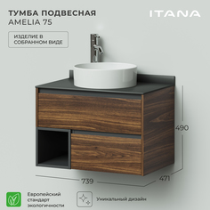 Тумба подвесная Итана Amelia 2.0 75 739х471х490