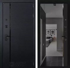 Входная дверь LABIRINT PIANO 960x2050 левая, кварц черный/зеркало панорама тонированное