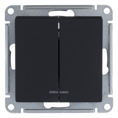 Выключатель двухклавишный Schneider Electric Атлас Дизайн с подсветкой без рамки карбон