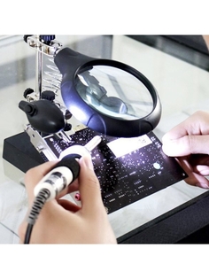Держатель 3 Третья рука с лупой х2,5 подставка под паяльник LED подсветка No Brand