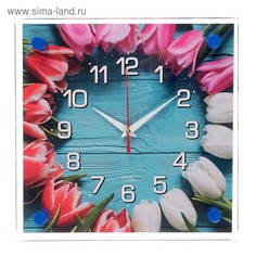 Часы настенные Цветы, Бутоны, 25х25 см Рубин