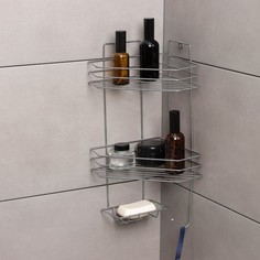 Полка угловая с мыльницей и вешалкой 2-х ярусная 25x18x42 см хром Лесниково