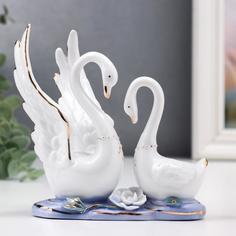 Сувенир керамика "Два лебедя в заводи с лотосом" 13 см No Brand