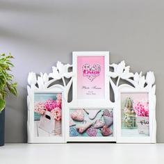 Фоторамка пластик на 4 фото 10х15 см "Тюльпаны" белая 29х40,5х2 см No Brand