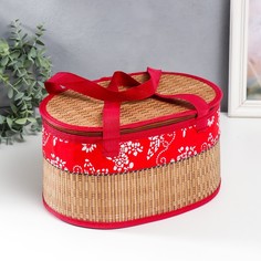 Шкатулка бамбук "Цветы на красном" с ручками, молния 16х20х30 см No Brand