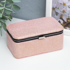Шкатулка кожзам для украшений "Мелкие квадратики. Розовый" 6х7х12 см No Brand